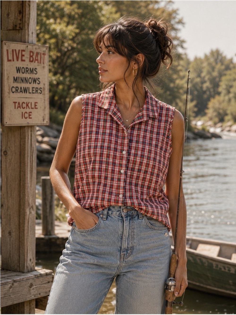 Vintage 90s Red Gingham Button Up Collared Tank Top summer women’s 8